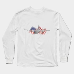 Air Force AC130 Gunship with American Flag Long Sleeve T-Shirt